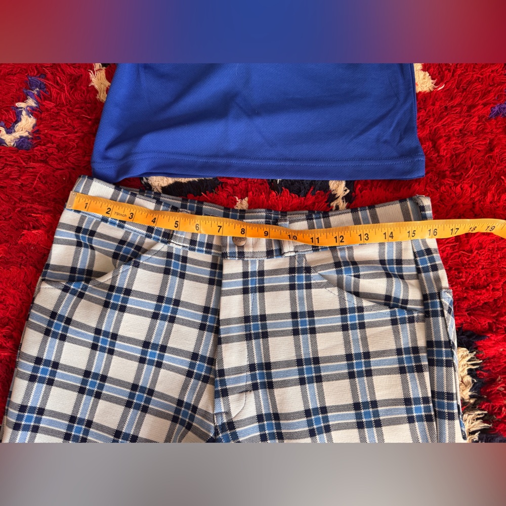 70s Vintage Blue Plaid Pants Sz M - Picture 7 of 11